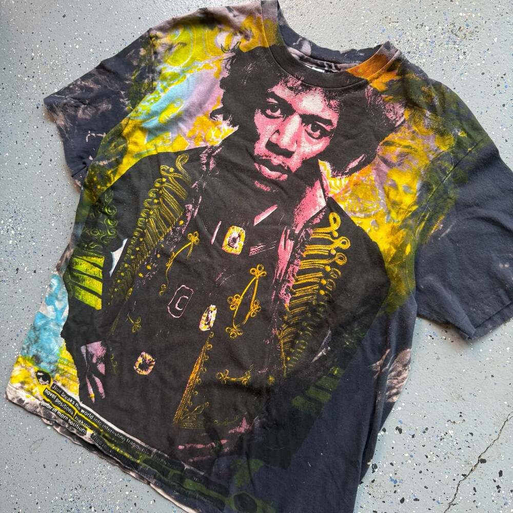 Vintage 1990s Jimi Hendrix Mosquitohead All Over Print T-Shirt Hanes XL - Picture 2 of 8